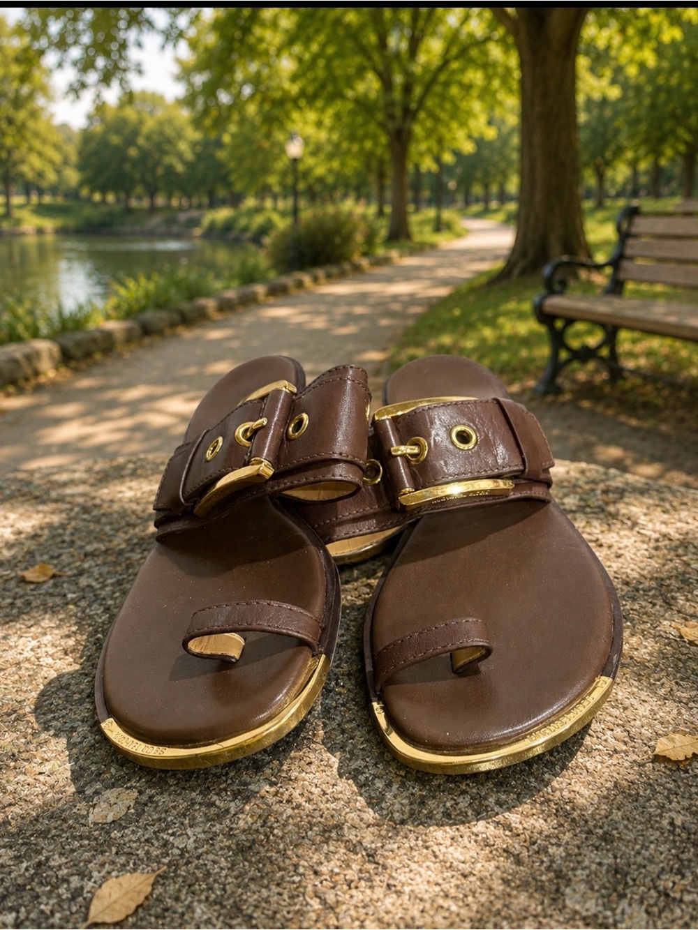 Michael Kors Brown Leather Women’s Sandals with Gold Accents size 8.5